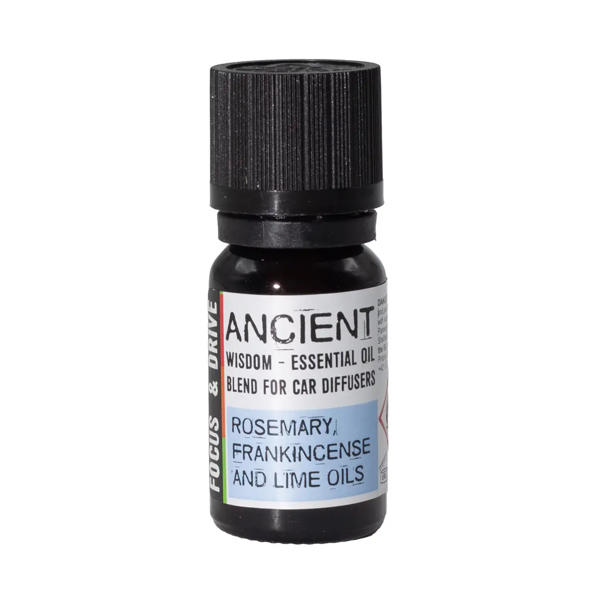 Flaska med 10 ml aromaterapiblandning för bil med rosmarin, frankincense och lime