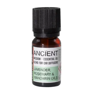 Flaska med 10 ml aromaterapiblandning för bil med lavendel, rosmarin och mandarin