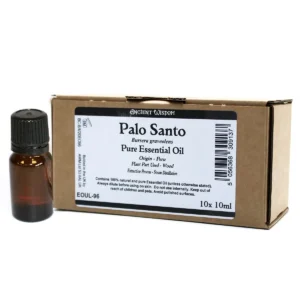 10 flaskor med 10 ml Palo Santo eterisk olja och kartong med etikett