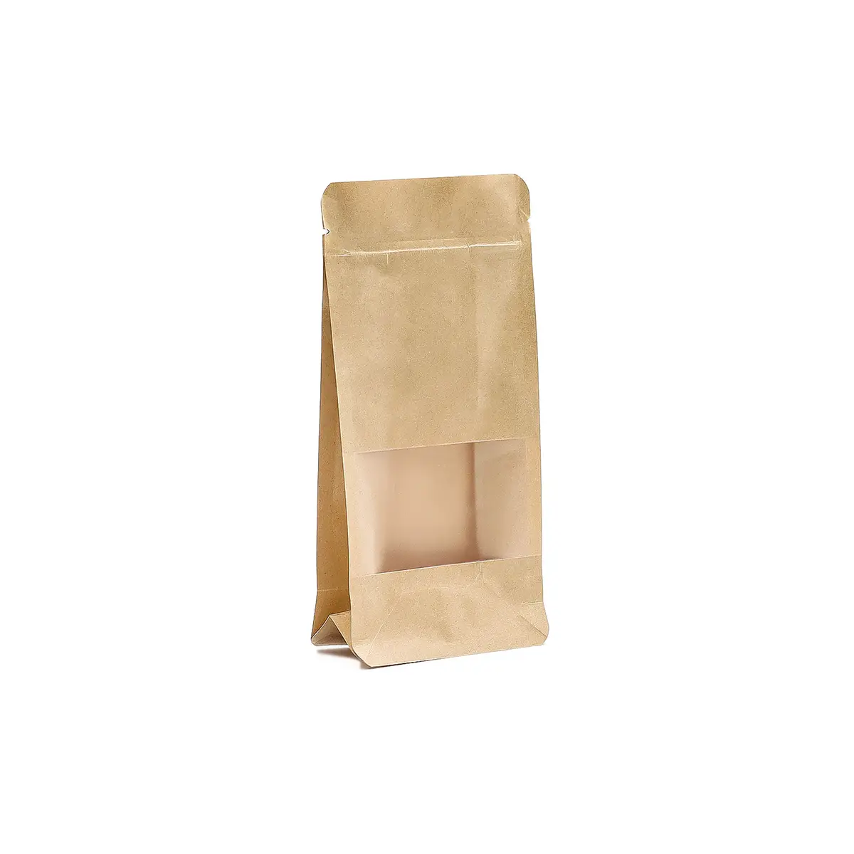 Papperspåse i kraftpapper med fönster och självstående botten