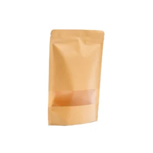 Papperspåse i kraftpapper med genomskinligt fönster och rund botten