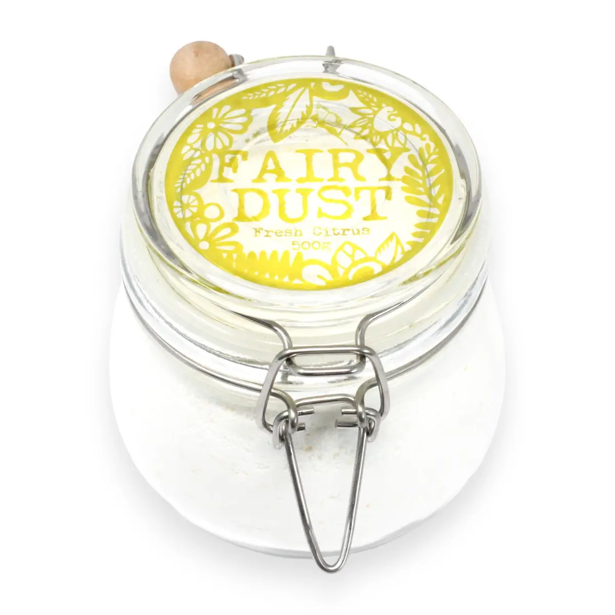Glasburk med A&C Fairy Dust badpulver i doften Fresh Citrus