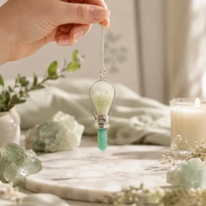 Ädelstenspendel med ängel i grön aventurin och ringram - produktbild 4