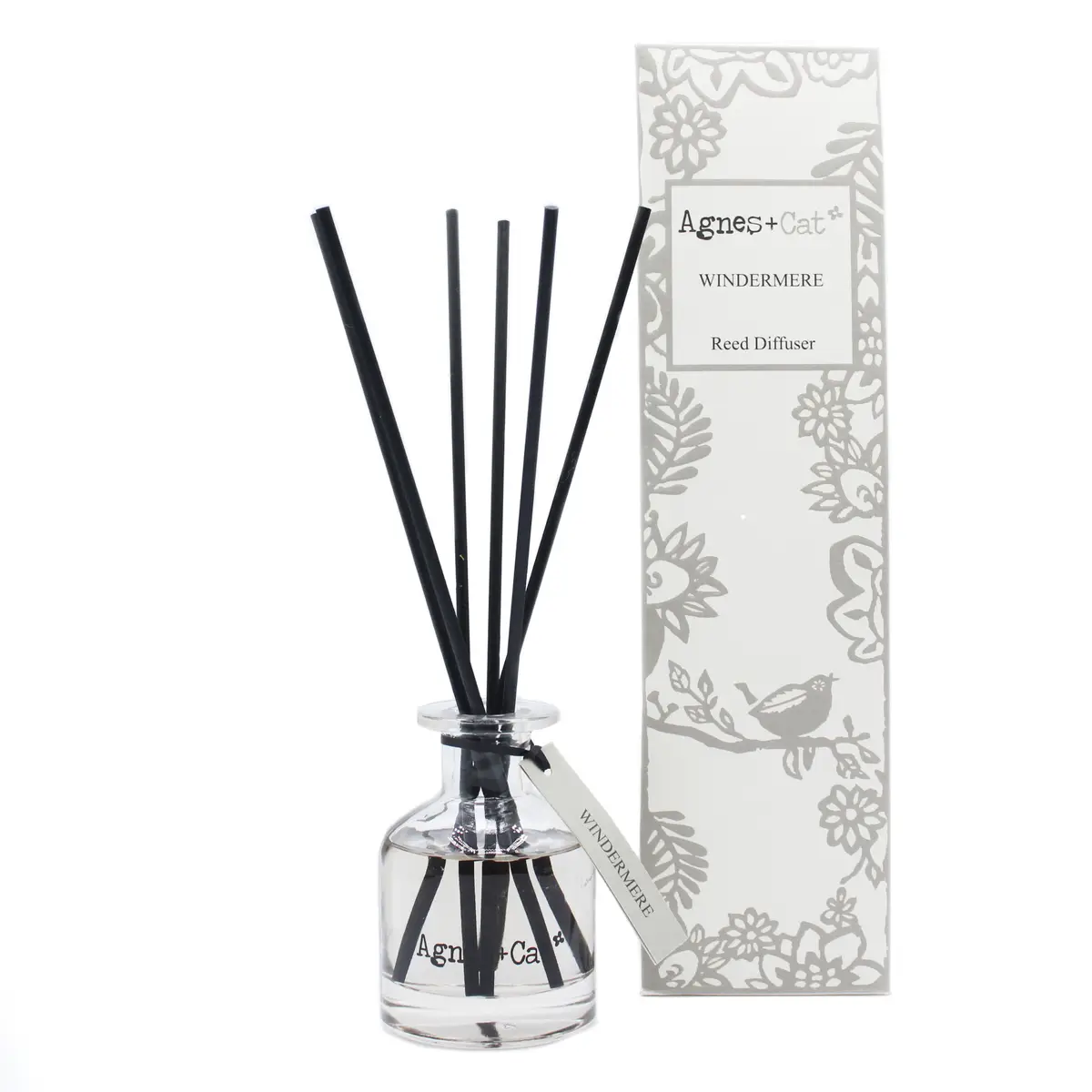 Agnes & Cat doftpinnar 140 ml Windermere med glasflaska och svarta pinnar
