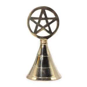 Altarklocka i polerad mässing med öppet pentagram på toppen