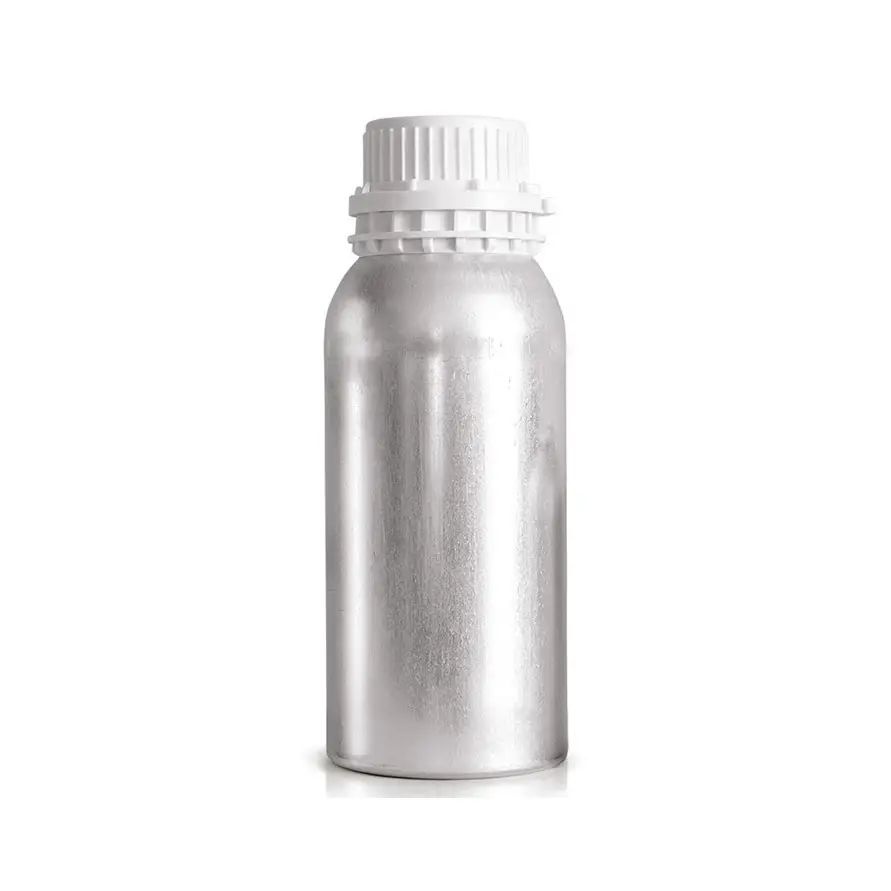 Aluminiumflaska med vit skruvkork på vit bakgrund