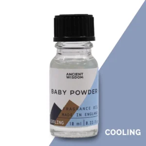 Flaska med Ancient Wisdom Baby Powder doftolja 10 ml med svart lock