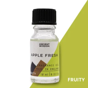 Flaska med Ancient Wisdom doftolja äppelfräscht 10 ml med svart lock