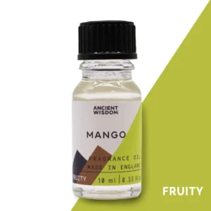 Flaska med Ancient Wisdom doftolja mango 10 ml med svart lock