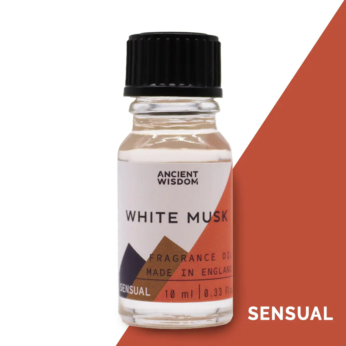 Flaska med Ancient Wisdom doftolja vit mysk 10 ml med svart lock