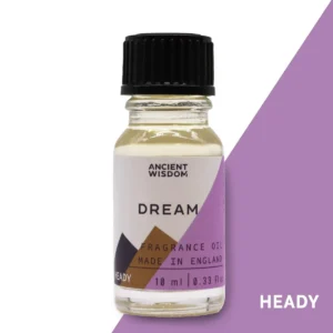 Flaska med Ancient Wisdom Dream doftolja 10 ml med svart lock och lila etikett