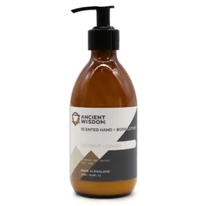 Flaska med Ancient Wisdom hand- och kroppslotion kokos och citron 300 ml med pump