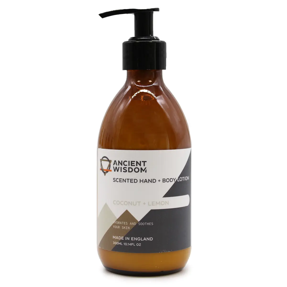 Flaska med Ancient Wisdom hand- och kroppslotion kokos och citron 300 ml med pump