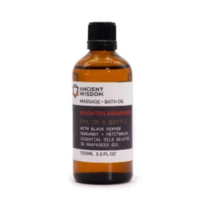 Flaska med Ancient Wisdom massage- och badolja Heighten Awareness 100 ml