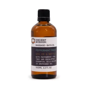 Flaska med Ancient Wisdom Pepparmyntsdoftande massageolja 100 ml