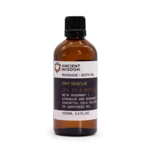 Flaska med Ancient Wisdom PMT Rescue massage- och badolja 100 ml