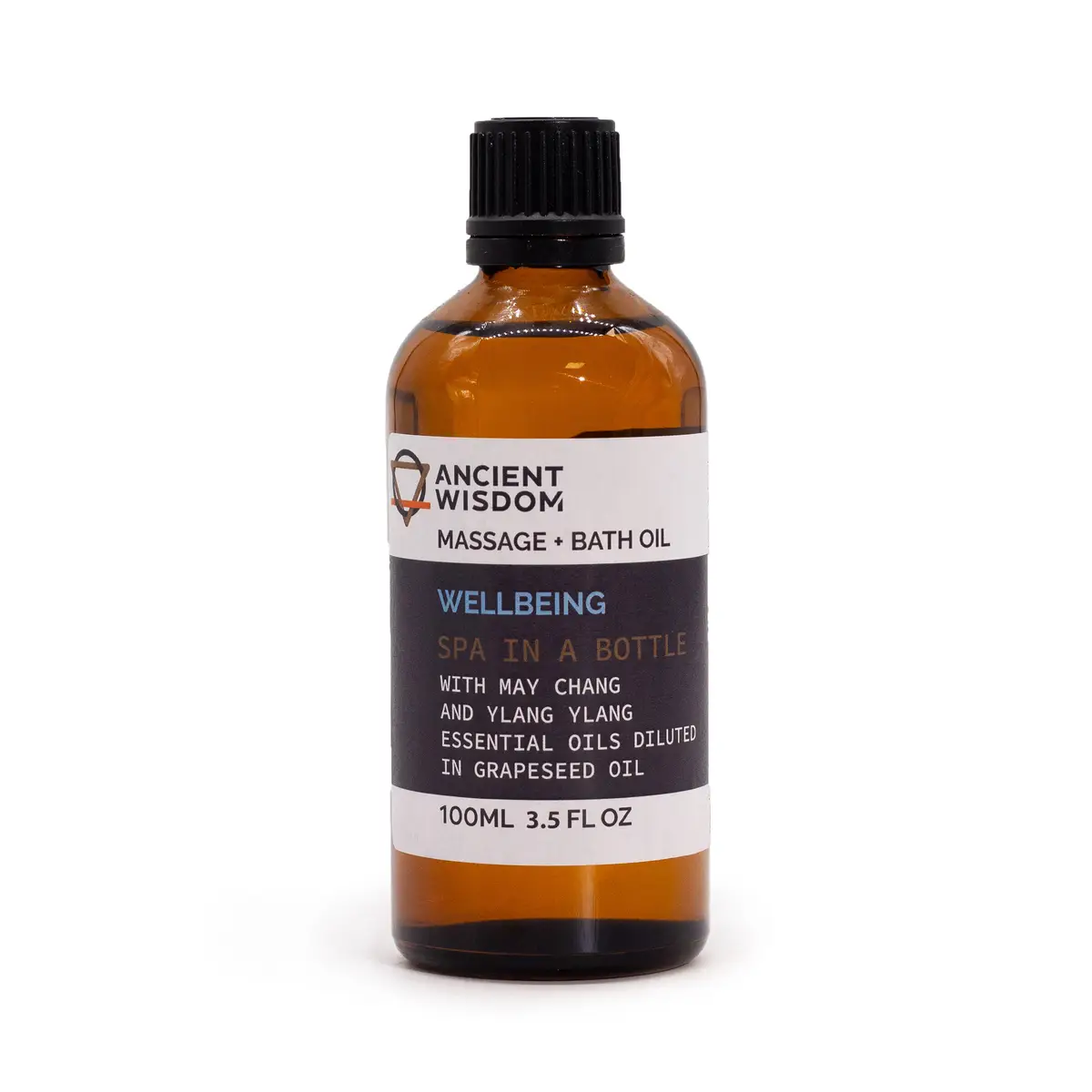Flaska med Ancient Wisdom välbefinnande massageolja 100 ml