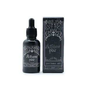 Svart flaska och förpackning med Ancient Witch parfymolja Athame Noir