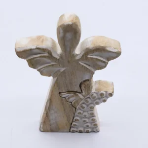 Ängelfigur i mangoträ med vitlasyr, 15 cm - produktbild 2