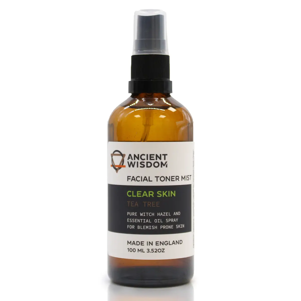 Flaska med ansiktsspray innehållande trollhassel och tea tree