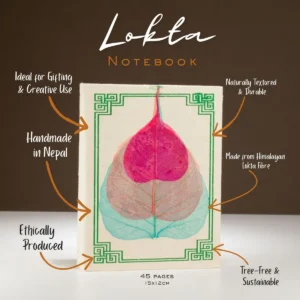 Anteckningsbok i Lokta-papper med Bodhi-löv 15x12 cm, 45 blad - produktbild 2