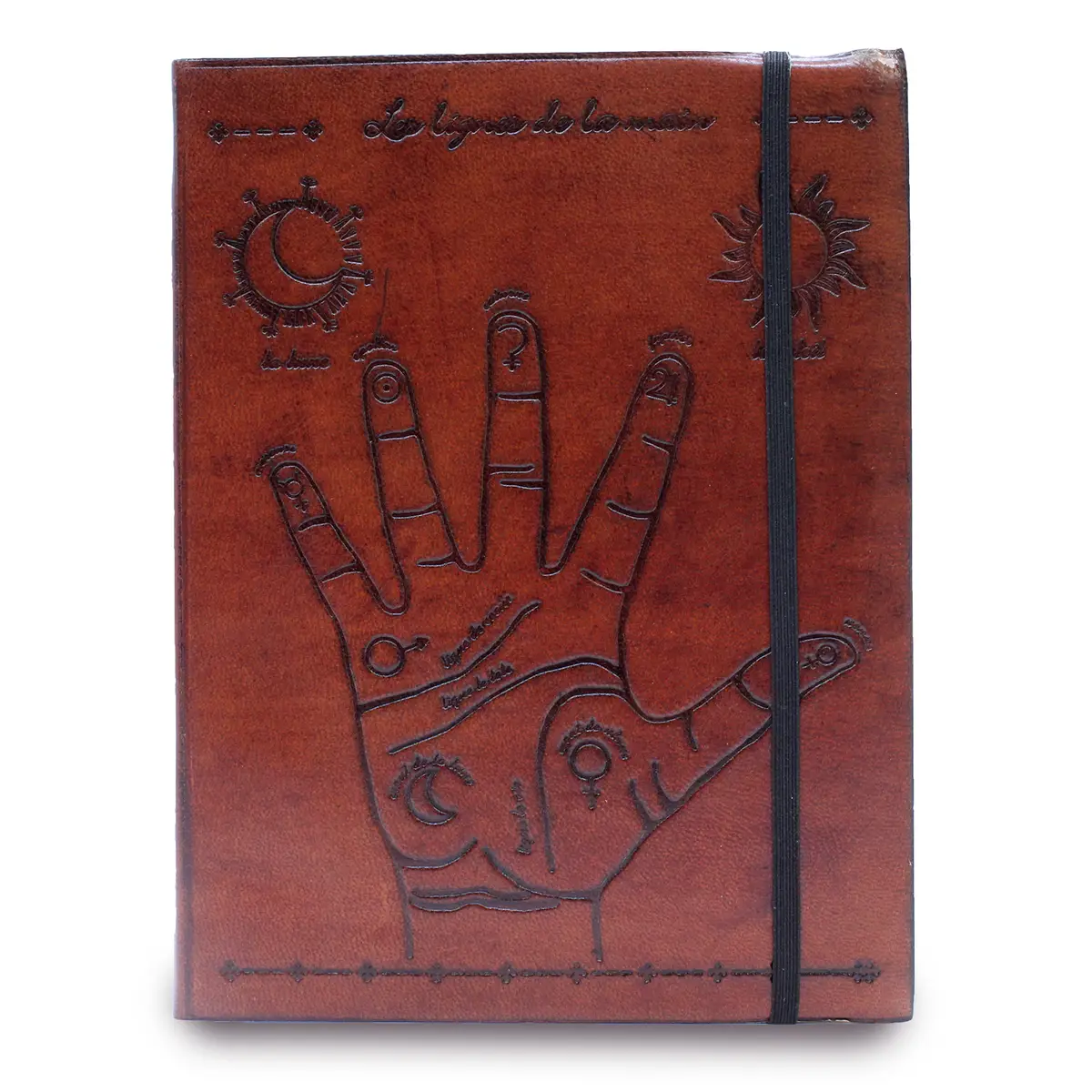 Anteckningsbok i vegetabiliskt garvat läder med rem - Palmistry - produktbild 2