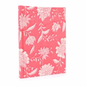 Anteckningsbok med rosa blommönster och bomullsband, 20x15 cm