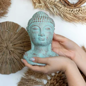 Antik Buddha-huvud i grönt kopparbetong - produktbild 5