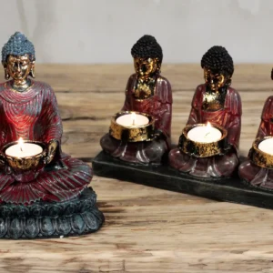 Antik Buddha ljushållare med tre hängivna figurer - produktbild 2