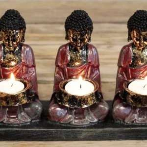Antik Buddha ljushållare med tre hängivna figurer - produktbild 3