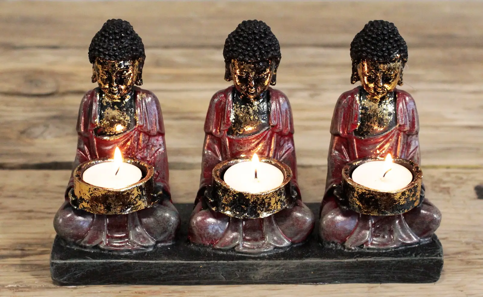 Antik Buddha ljushållare med tre hängivna figurer - produktbild 3