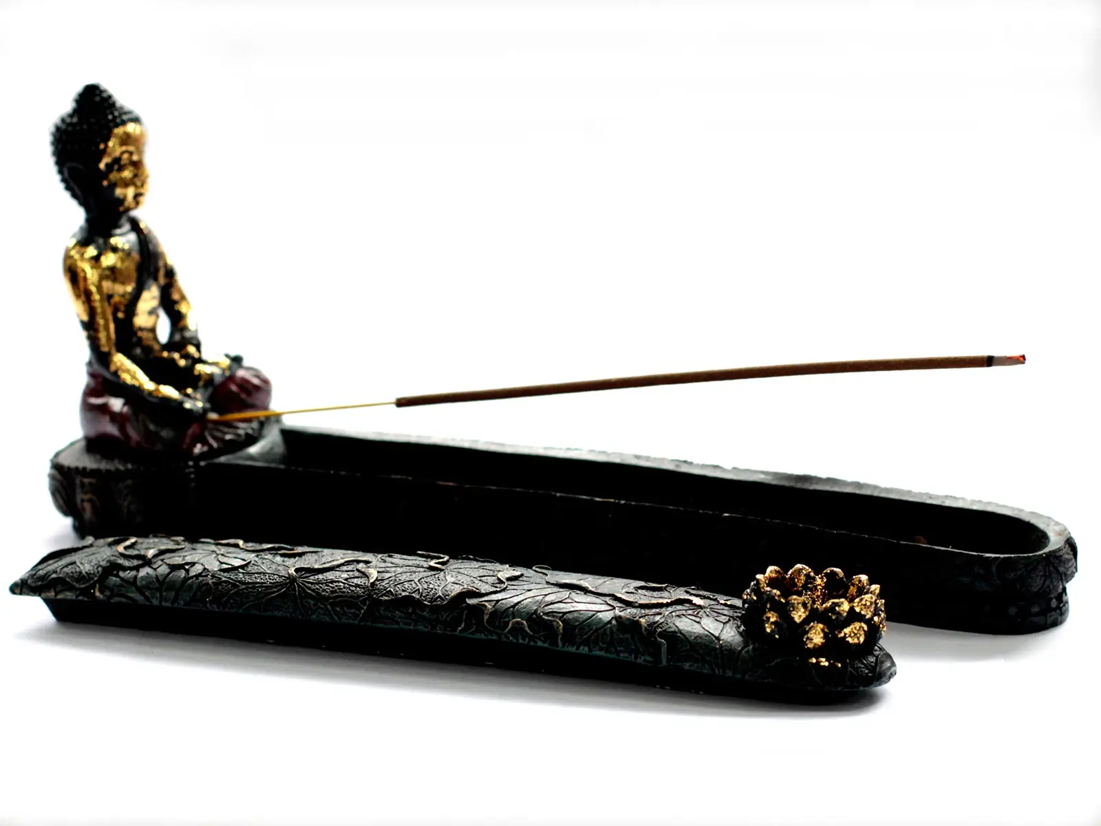 Antik Buddha rökelsebrännare med låda - produktbild 3