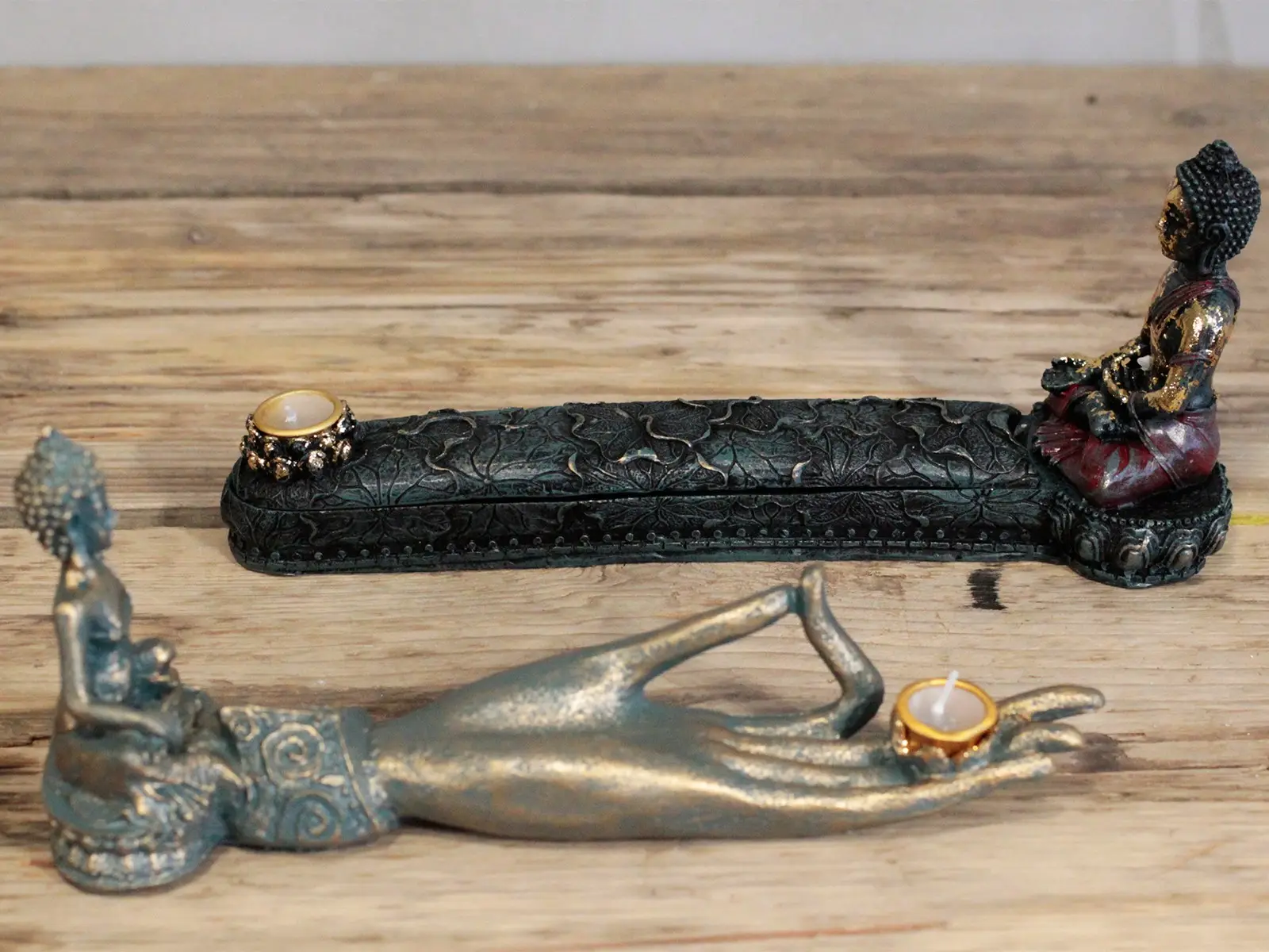 Antik Buddha rökelsebrännare med låda - produktbild 5