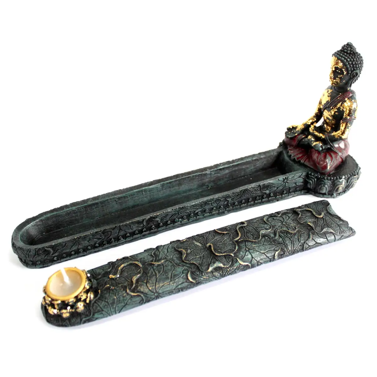Antik Buddha rökelsebrännare med låda - produktbild 6
