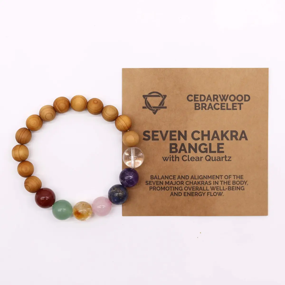 Armband i cederträ med sju chakrastenar - produktbild 4