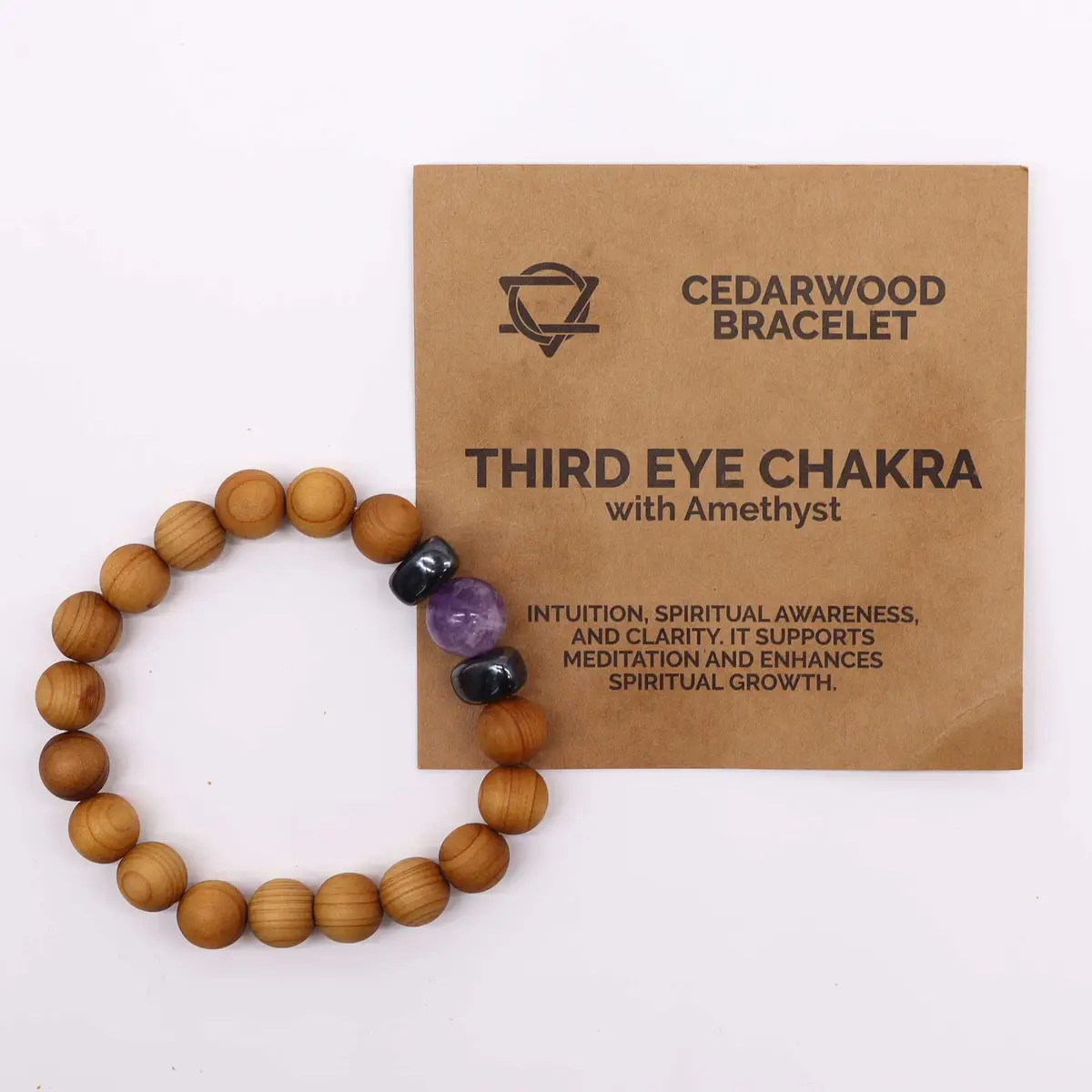 Armband i cederträ med tredje ögat-chakra och ametist - produktbild 4