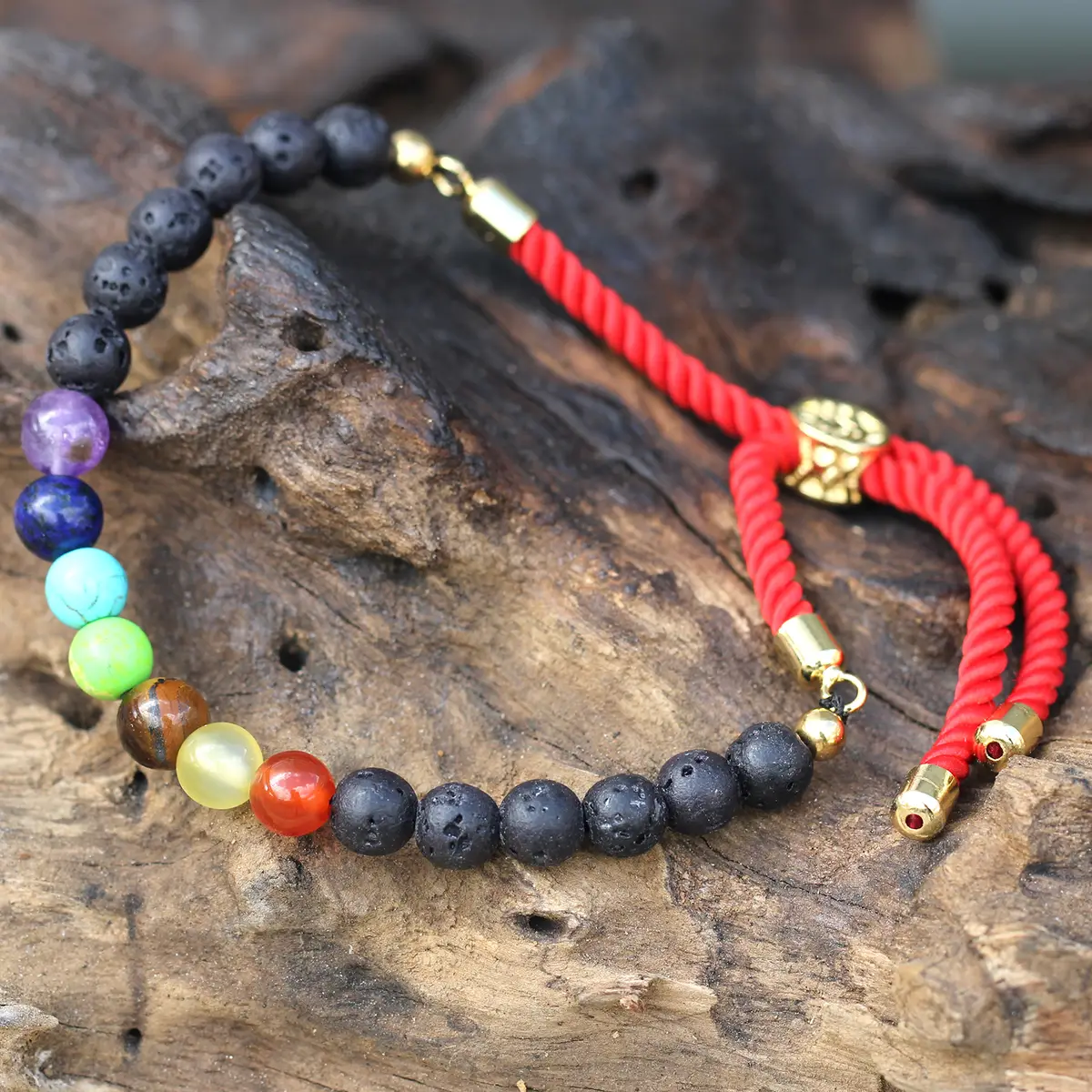 Armband med ädelstenssnören i 18K förgylld lava och chakra - produktbild 3