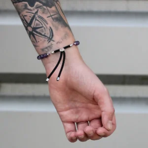 Armband med ädelstenssnören i dalmatinerjaspis och silverpläterad justerbar stängning - produktbild 3