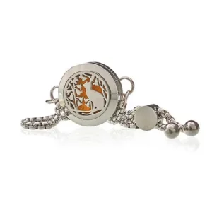 Armband med aromaterapidoft och motiv av katt och blommor i silverfärgad medaljong