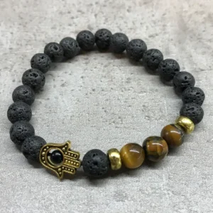 Armband med lavasten och hamsa i tigeröga - produktbild 2