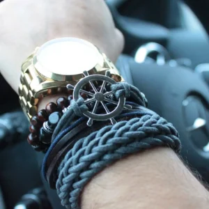 Armbandset för herr i läder och metall - produktbild 8
