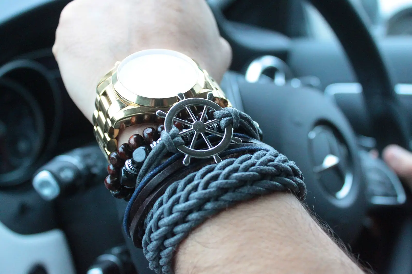 Armbandset för herr i läder och metall - produktbild 8