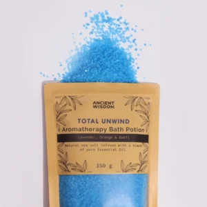 Kraftpåse med blått aromaterapi badsalt Total Unwind 350g