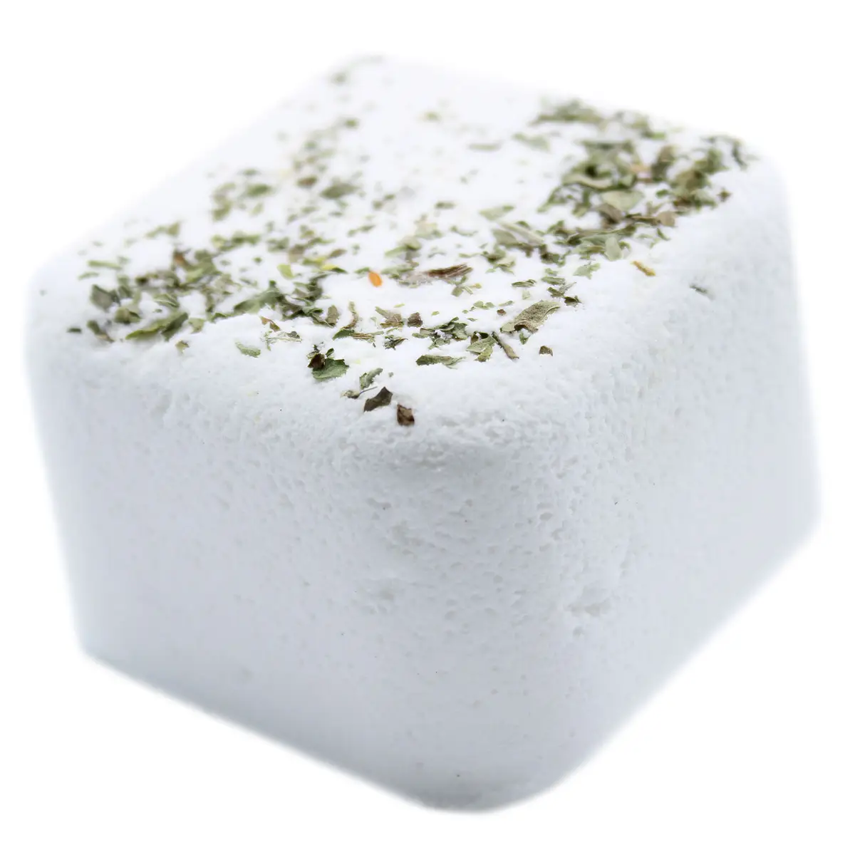 Vit aromaterapi duschsten med gröna örtkryddor på ytan
