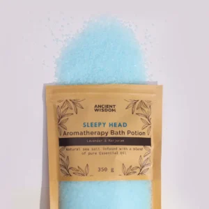 Förpackning med blått aromaterapibad med havssalt Sleepy Head