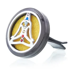 Aromaterapidosftspridare för bil med yoga chakra-design och gul filtplatta