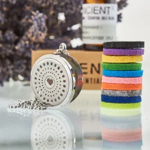 Aromaterapihalsband med diffusor i rostfritt stål, diamantformat hjärta 30 mm - produktbild 3