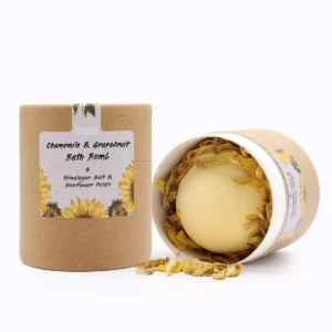 Aromaterapiset med badbomb, Himalayasalt och solrosblad i förpackning