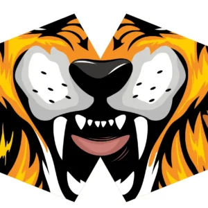 Barnansiktsmask med tigertryck i orange, svart och vitt
