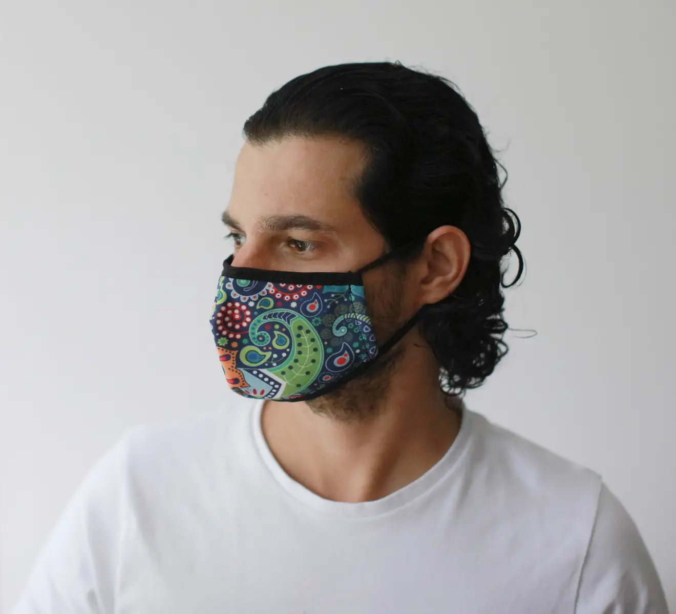 Återanvändbar modeansiktsmask i bomull med mönster Funky Swirls för vuxna - produktbild 4